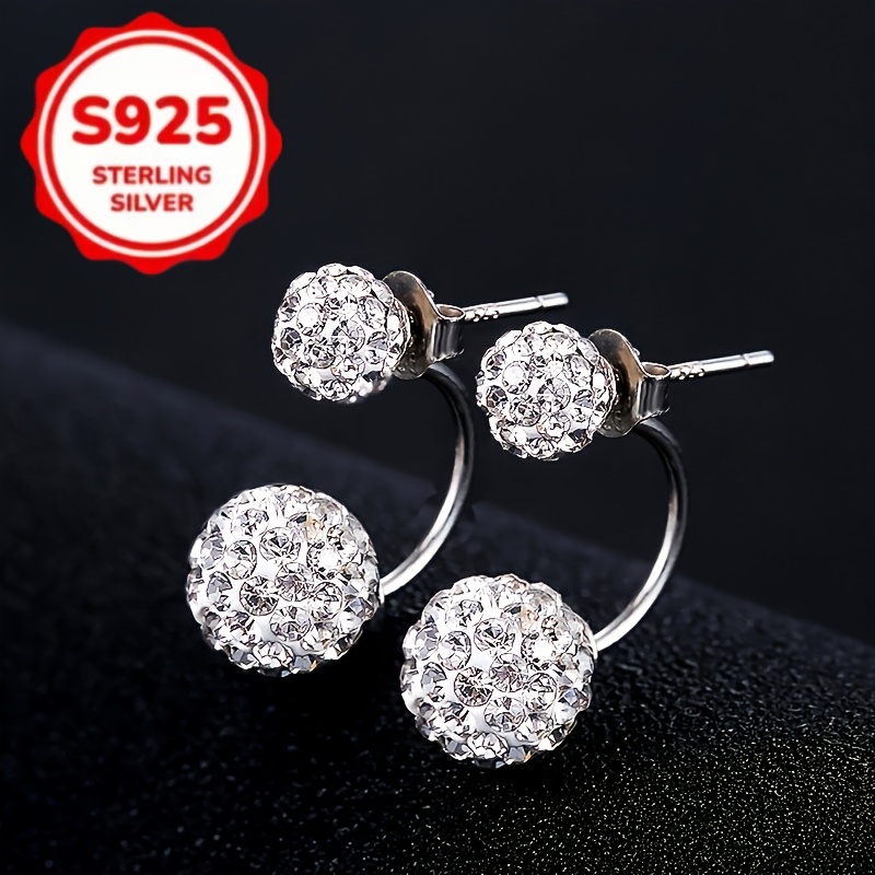 Women's S925 Silver Double Ear Stud Set, Sparkling Ball Studs